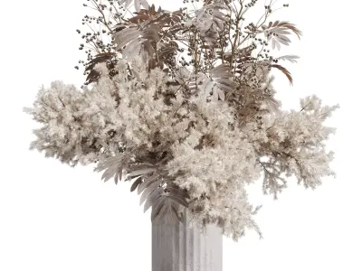 pampas dry flowers in a concrete vase bouquet 51 3D model