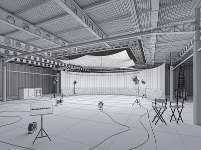 White hangar studio scene Low-poly 3D model