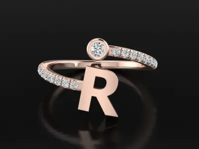 Jewelry Alphabet Diamond Ring R 3D print model