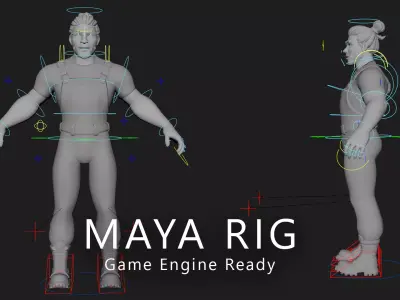 Game Ready Male Character Rig for Maya  Full Body Rig Low-poly 3D model