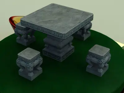 Chinese stone table set with yuanbao  3D model