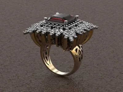 Ring with emerald and diamonds 3D print model