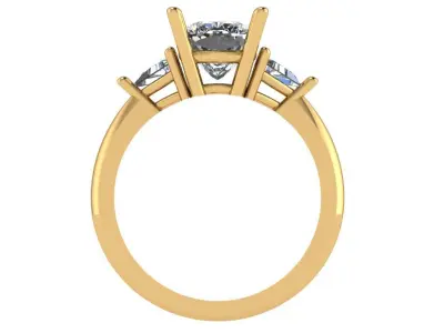 Three-Stone cushion ring with triangle stones on the side 3D print model