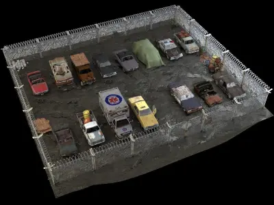Old Rusty cars in an abandoned parking lot pack Low-poly 3D model