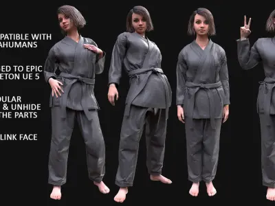 Woman - Martial Uniform 1 - Modular - Rigged Low-poly 3D model