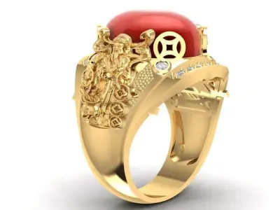 Dragon Red Gemstone Gold Men Ring  1799 3D print model