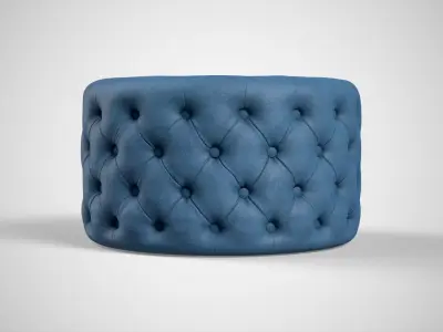 Crouchette Round Ottoman in Blue and Brown Low-poly 3D model