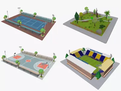 Cartoon Sport Buildings pack Low-poly 3D model