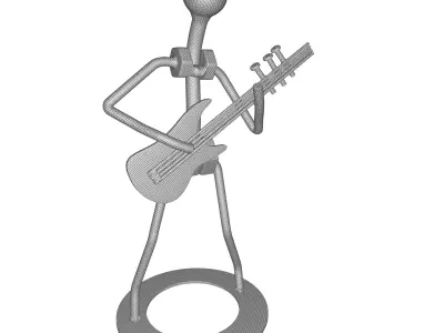 Silver Kutcher Metal Guitar Player Rock Musical Figurine 3D model