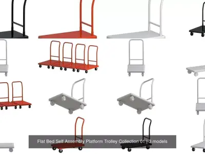 Flat Bed Self Assembly Platform Trolley Collection 01 3D Model Pack