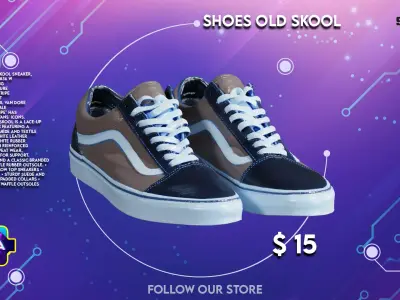 Shoes Vans Old Skool Gray Low-poly 3D model