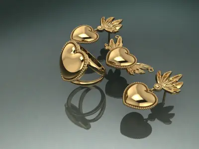 The SET HEART Jewelery 3D printed model 3D print model
