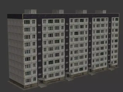9 Floor Building 3D Model with Interiors and LOD Low-poly 3D model