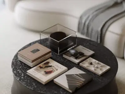 Warm Minimal Living Space with Modern Sofa and Linear Fireplace 3D model