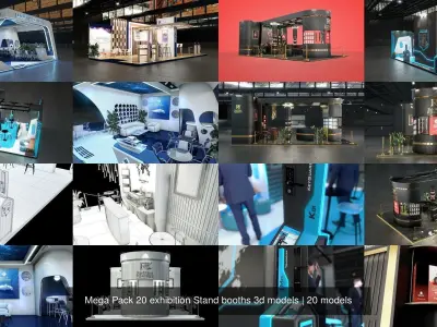 Mega Pack 20 trade  show exhibition Stand booths 3d models