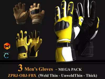 3 Men Gloves 3D model