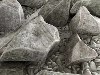 Flowerbed pebble rock decor street 3D model