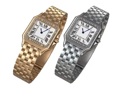 Watch Panthere Gold Silver Low-poly 3D model