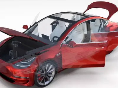 Tesla Model 3 Red with interior and chassis  3D model