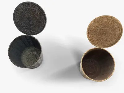 Basket 4 wicker Low-poly 3D model