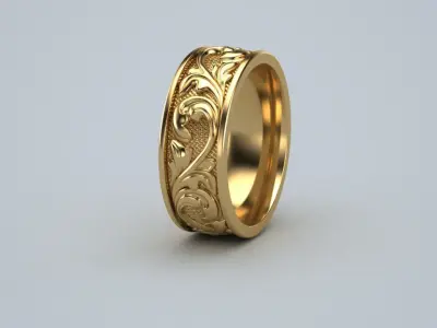 Wedding ring with ornament 3D print model