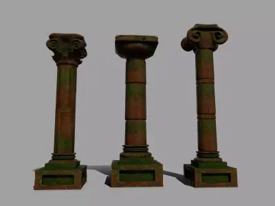 Pillar Set three old pillars Low-poly 3D model