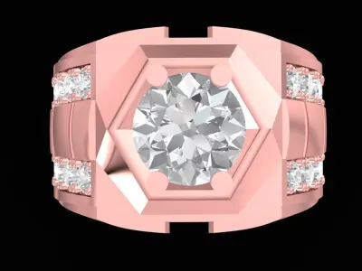 Modern Square Diamond Men Ring with Side Stones 2454 3D print model