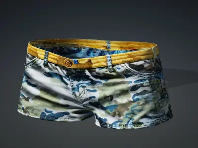 Blue camo short pants PBR 4k Low-poly 3D model