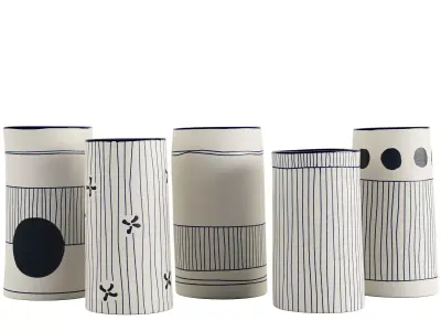 Handmade Decorated Indigo Ceramic Vase 2 3D model