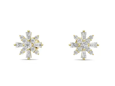 Snowflake Baguette Diamond Stud Earrings 3D print model