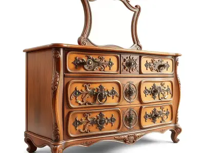 Antique Ornate Dresser with Mirror Model Pack Low-poly 3D model