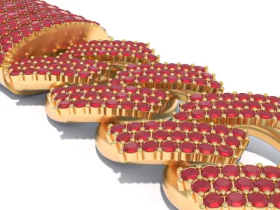 Cuban Link Chain Bracelet with Ruby Stone 3D print model Free low-poly 3D model