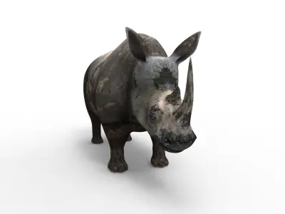 3D Dirty Rhino Model Rigged  game ready  Low-poly 3D model