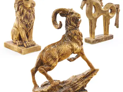 Scan 3 golden statues Low-poly 3D model
