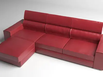 Realistic Corner Sofa- Wine Red 3D model