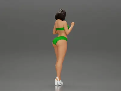 Attractive girl in bikini and heels Leaning Against car 3D print model