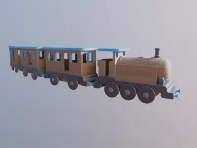 WOODEN LITTLE TRAIN and CARRIAGES BUNDLE - RogueFilmProductions Low-poly 3D model