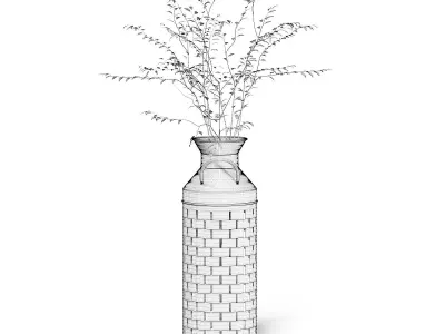 Plant 3D Model in Metal Pot 3D model