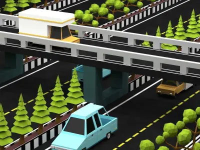 Cartoon Low-Poly Game level for car racing game-ready 3D model Low-poly 3D model