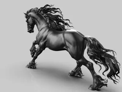 Galloping Friesian horse  -  3D Sculpting 3D print model