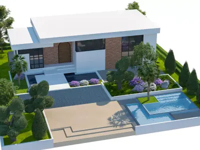 Modern Villa Exterior Scene - The Oasis Low-poly 3D model