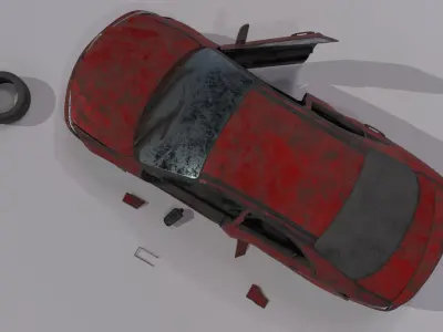 Wrecked destroyed Sedan car 3D model