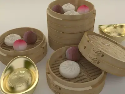 Chinese  bamboo steamer 3D model