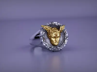 Hermes Signet Ring Separated and Merged 3D PRINT CASTABALE  3D print model