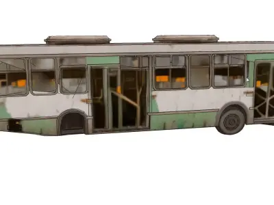 Derelict transit bus amid debris 3D model