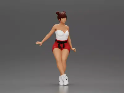 Asian girl wearing shorts sits on motorcycle 3D print model