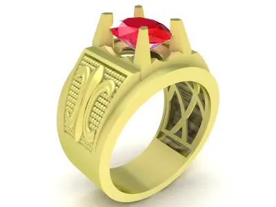 Luxury Men Ring with Oval Gemstone 3783 3D print model