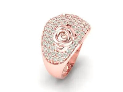 Luxury Rose Flower Pave Diamond Ring for Women 3D Model 474 3D print model