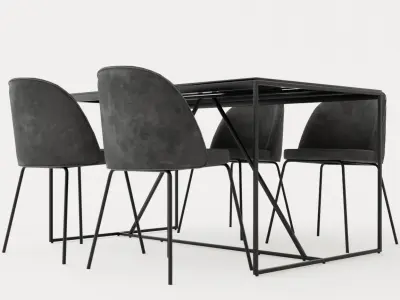 Indy Food Group With 4 Felipe Chair Velvet Black Gray Low-poly 3D model