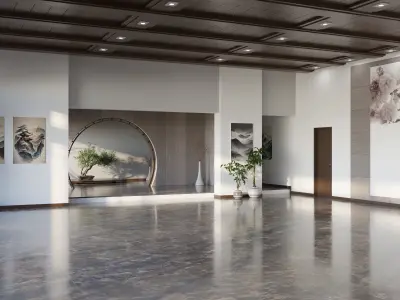 Modern Asian Style Living Room - Hipoly 3D Model 3D model